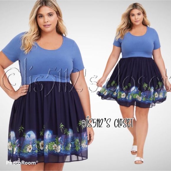 Torrid x Disney Lilo & Stitch Blue Fit & Flare Babydoll Skater Dress 2X 18 20 - Picture 3 of 16